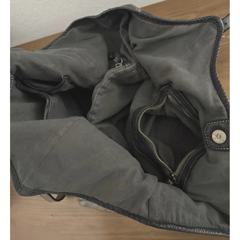Lusher Soft and Slouchy Hobo Stone Washed Black Raw Onyx Italian Leather Studded
